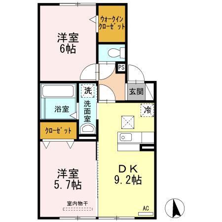グラヴィス レジデンス(2DK/1階)の間取り写真