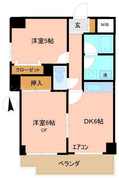 五香屋プラザビル(2DK/5階)の間取り写真
