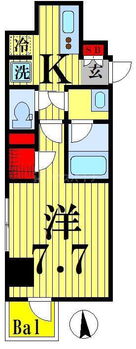 ルクレ墨田緑II(1K/2階)の間取り写真