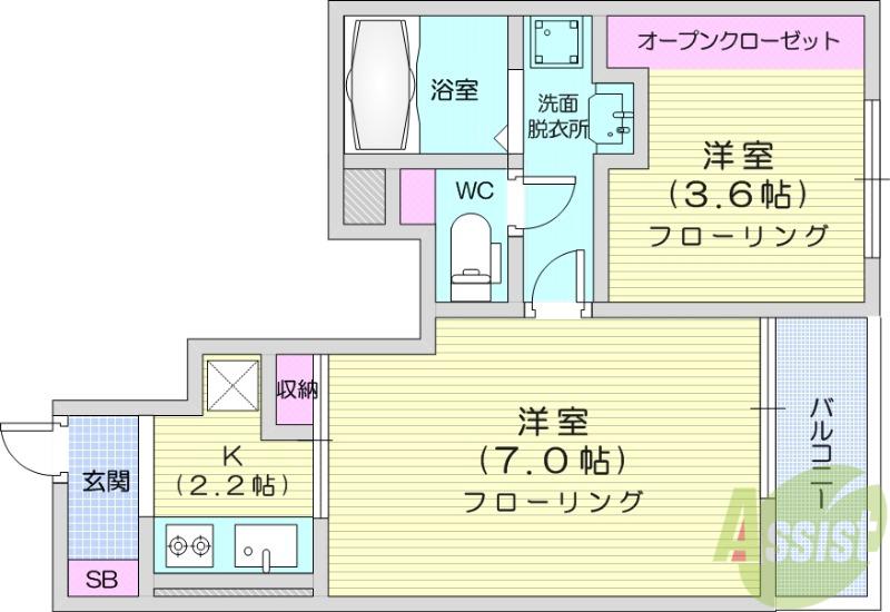 シャトレー ハピネスⅠ(2K/1階)の間取り写真