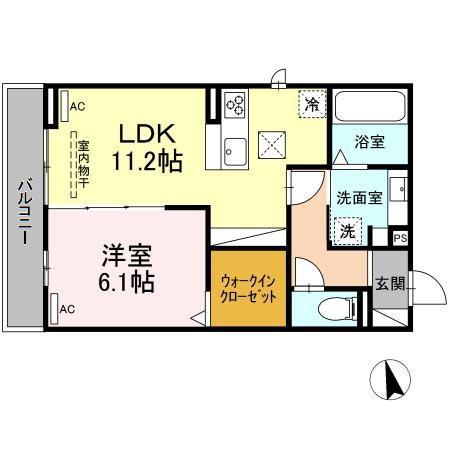 セレスティア荒子四丁目(1LDK/1階)の間取り写真