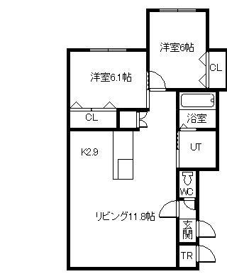 ロールIIB(2LDK/1階)の間取り写真