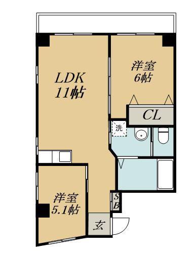 クラージュTWO(2LDK/2階)の間取り写真