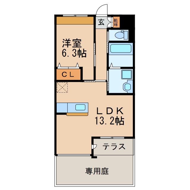 ラディアント(1LDK/1階)の間取り写真