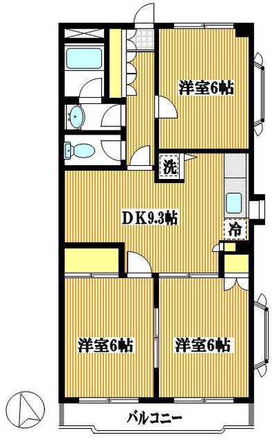 ソシアTM(3DK/1階)の間取り写真