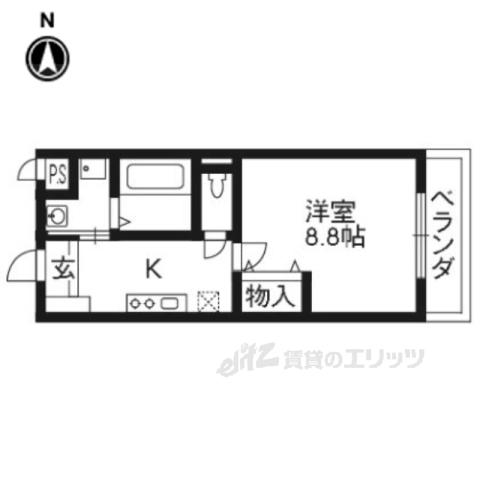 グランディール西院(1K/3階)の間取り写真