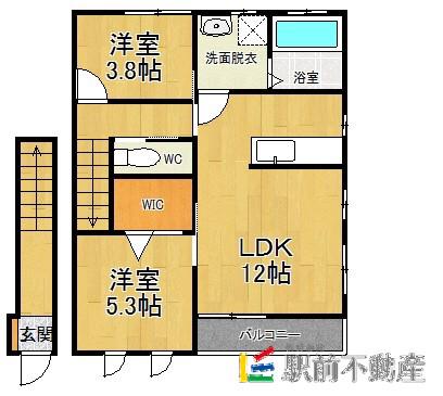 リリー・コートB棟(2LDK/2階)の間取り写真
