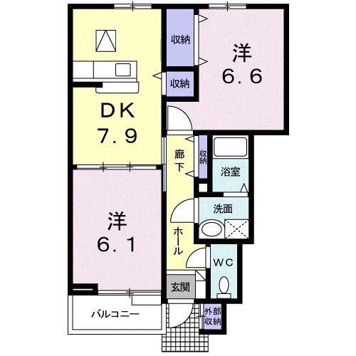 サンブリッジI(2DK/1階)の間取り写真