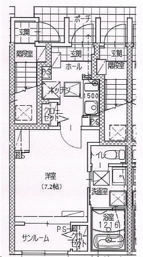 トリニティ下川東(1K/1階)の間取り写真