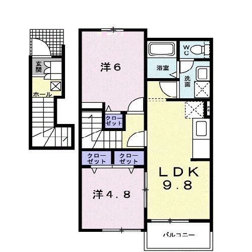 ブルーベリー・ガーデンA(2LDK/2階)の間取り写真