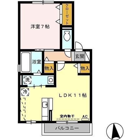 STONE HILLS A(1LDK/2階)の間取り写真