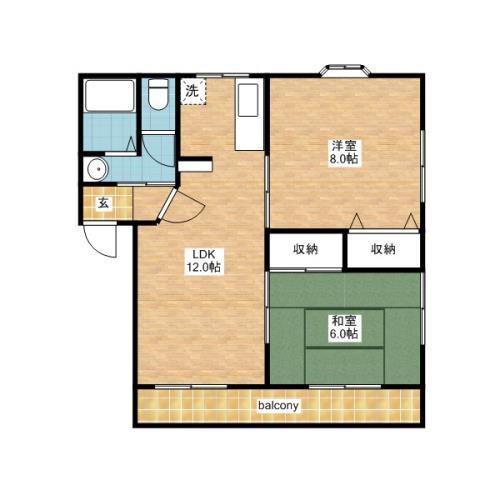 レインテッドハウスA(2LDK/2階)の間取り写真