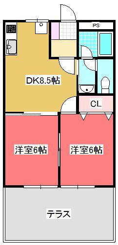 エスポワール弐番館(2DK/1階)の間取り写真