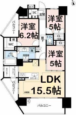 ライオンズ浅間町マークスフォート(3LDK/7階)の間取り写真