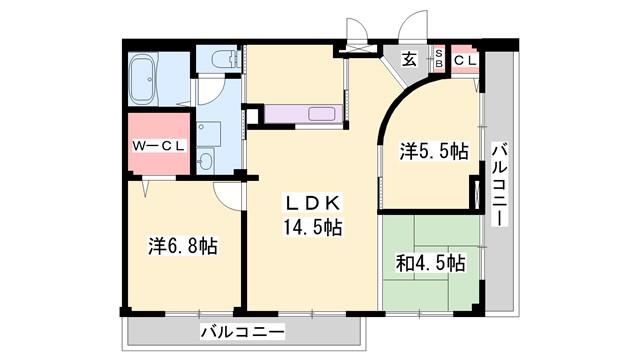 パークハイム弐番館A棟(3LDK/2階)の間取り写真