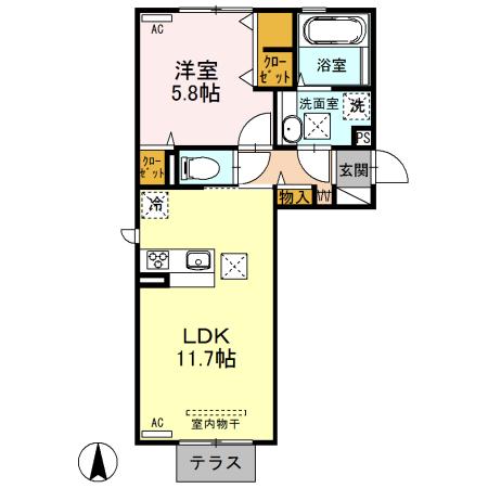 REPOSER(1LDK/1階)の間取り写真