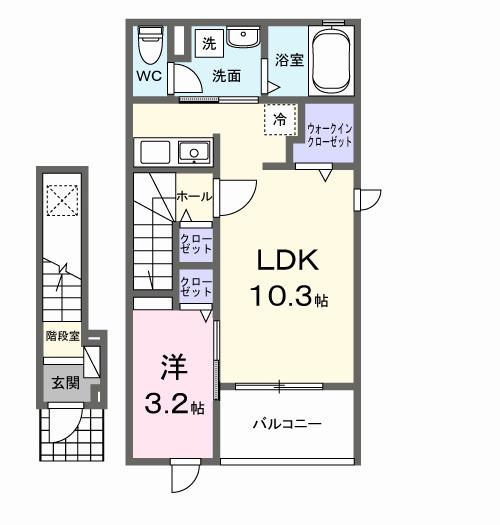 エクイティV(1LDK/2階)の間取り写真