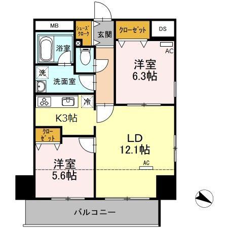 ロイヤルKJ(2LDK/6階)の間取り写真