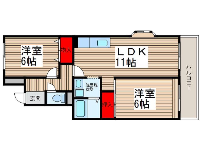 グランドゥール 蕨NAGAI(2LDK/3階)の間取り写真