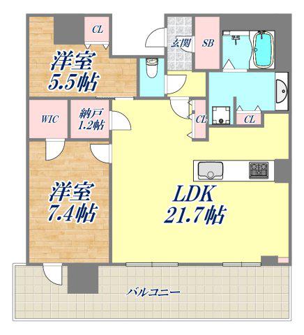 ジオタワー宝塚グランレジス(2SLDK/21階)の間取り写真