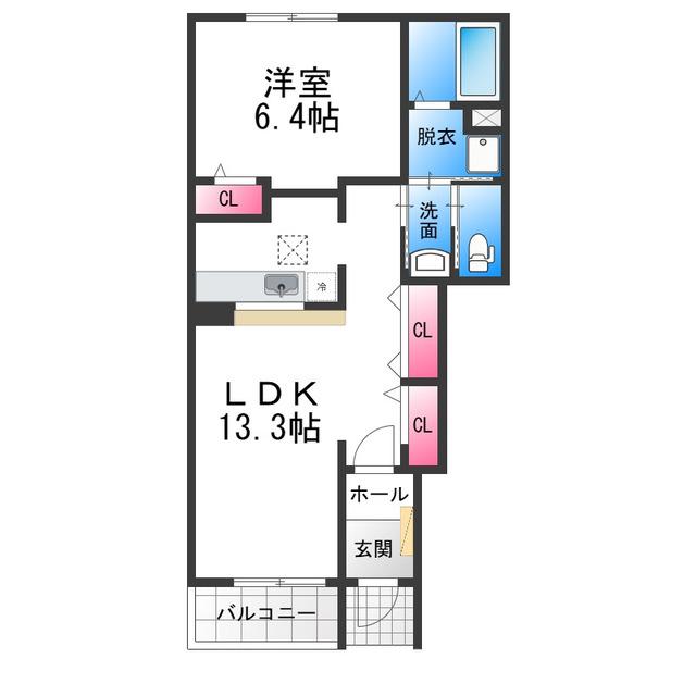 サンリット福泉(1LDK/1階)の間取り写真