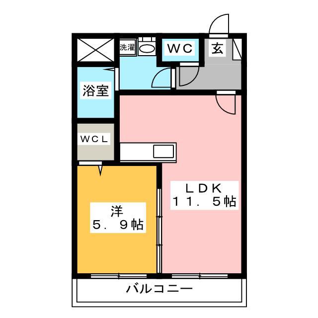ツインリバールーチェ(1LDK/2階)の間取り写真