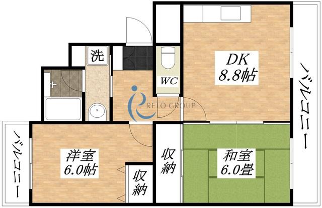アルトリーベ背戸口(2DK/2階)の間取り写真