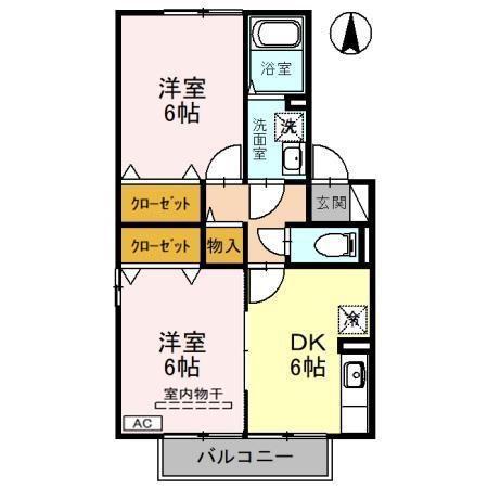 プロシードF(2DK/2階)の間取り写真