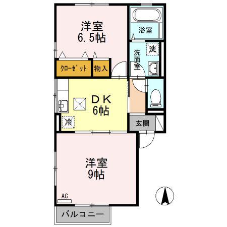 リビングタウン高岡D(2DK/1階)の間取り写真