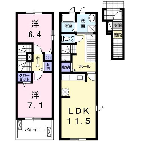 サンリット ツイン A(2LDK/2階)の間取り写真