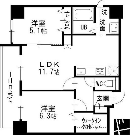 プライムコート(2LDK/6階)の間取り写真