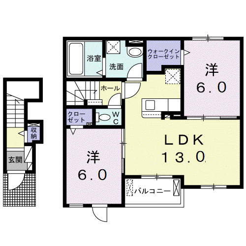 ヴェール・クレール(2LDK/2階)の間取り写真