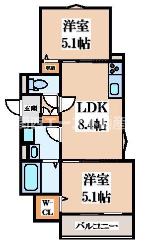 クリエオーレ錦町(2LDK/2階)の間取り写真