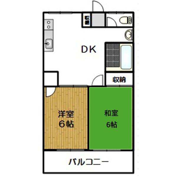 名鉄瀬戸線 守山自衛隊前駅 徒歩4分 4階建 築53年(2DK/2階)の間取り写真