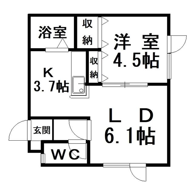 ＪＲ根室本線 釧路駅 バス乗車時間：30分 最寄りバス停で下車 徒歩4分 2階建 築30年(1LDK/2階)の間取り写真