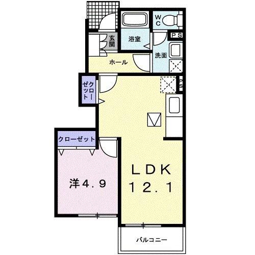 ヴィアーレII(1LDK/1階)の間取り写真