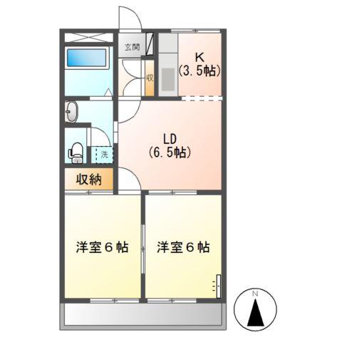 フレグランスキタ(2LDK/2階)の間取り写真
