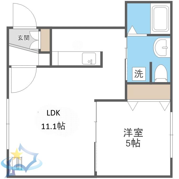 グランメール幌西B棟(1LDK/3階)の間取り写真