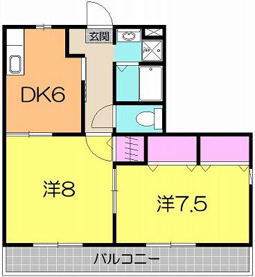 シャルムハウス1(2DK/2階)の間取り写真