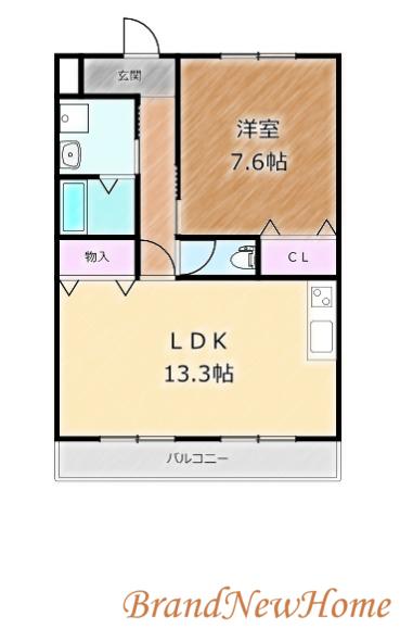 パルファン上野芝 II(1LDK/5階)の間取り写真