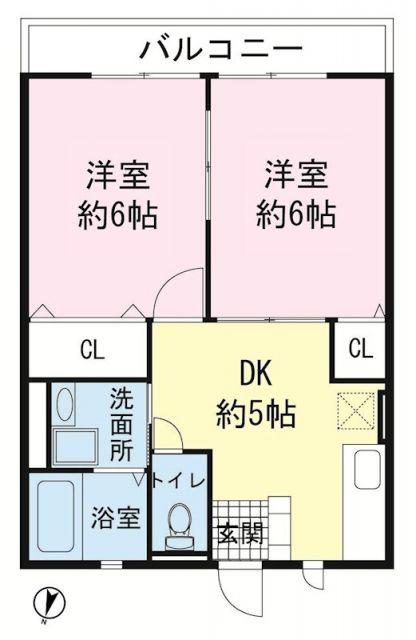 ハイツ ルミナリー(2DK/2階)の間取り写真