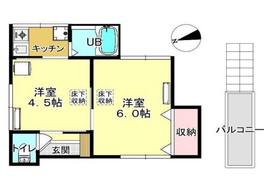 東武東上線 志木駅 徒歩12分 1階建 築65年(2K/1階)の間取り写真