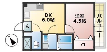 新狭山オーキコーポラス(1DK/1階)の間取り写真