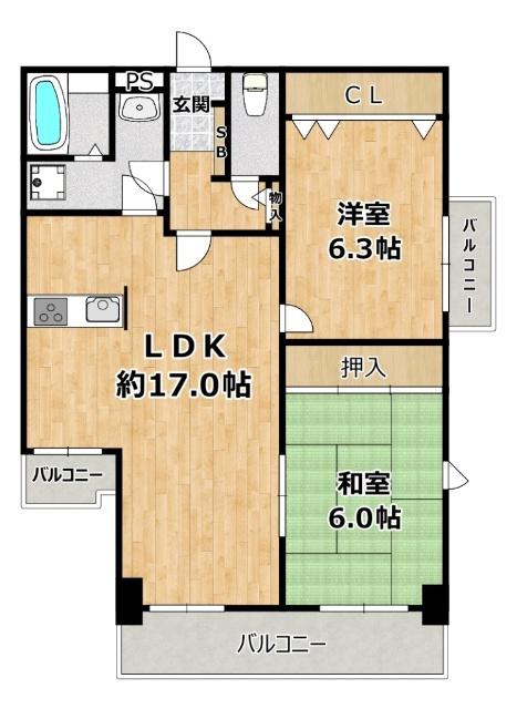 メロディーハイム塚本ダイヤモンドウエスト(2LDK/8階)の間取り写真