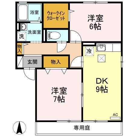 クリエンテA棟(2DK/1階)の間取り写真