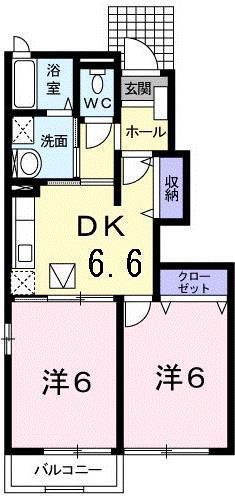 サン・セレーノA(2DK/1階)の間取り写真