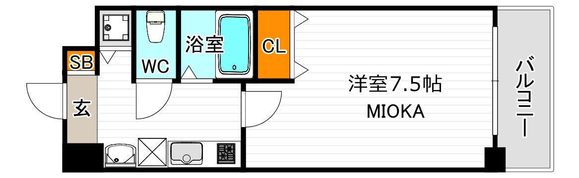 ジュネスコート(1K/6階)の間取り写真