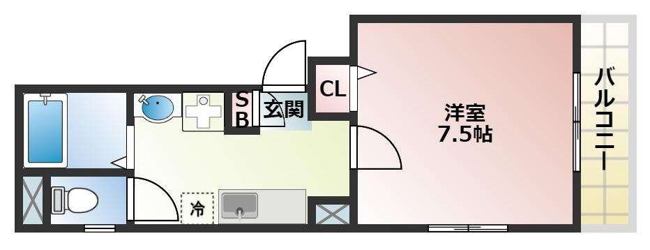 ドミール 北河堀(1K/2階)の間取り写真