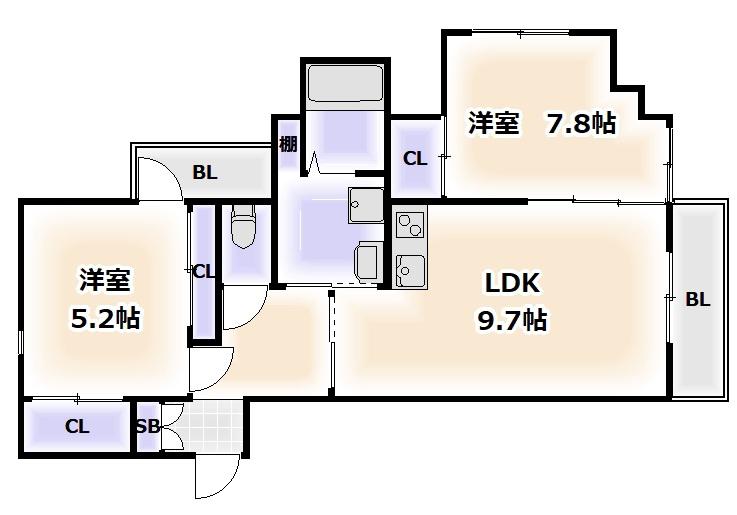 エスタピア寺田町(2LDK/3階)の間取り写真