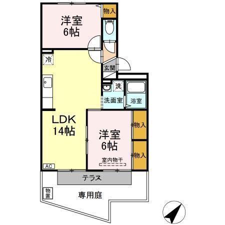 ドミール中尾(2LDK/1階)の間取り写真